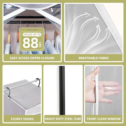Garment Bags for Hanging Clothes Storage, Long Garment Cover with Zippered Clear Window for Closet Wardrobe Clothes Rack Organizer, Hanging Garment Bags for Dresses, Suits, 1 Pack, Gray - color: Gray, size: 1 Pack