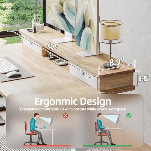 TIQLAB Standing Desk with Two Drawers, Stand Up Standing Desk Adjustable Height, Electric Sit Stand Table with Storage Shelf and Splice Board, 48 * 24 inch, Maple - color: Maple, size: 47*24 inch without keyboard tray