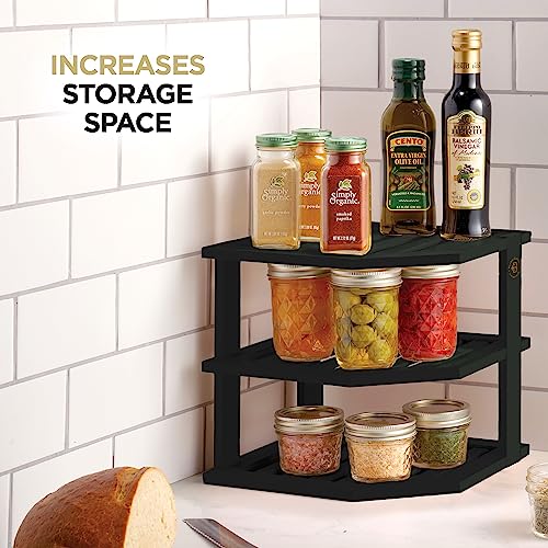 Bambüsi Plate Organizer for Cabinet - Corner Cabinet Organizer and Kitchen Cabinet Organizer Shelf, Kitchen Countertop Organizer for Plates, Dishes and Bowls, Space Saving Corner Rack, Black - color: Black