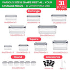 62PCS Thicker Food Storage Containers with Lids Airtight Leakproof, BPA Free Plastic Kitchen Food Storage Containers, Stackable Reusable Meal Prep Food Containers with Lids, Freezer Microwave Safe - size: 476oz-31 Pack