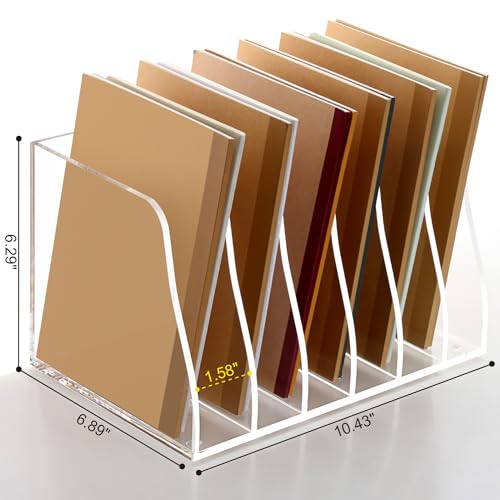 SANRUI Acrylic Magazine File Holder, 6 Vertical Compartments Desk Document Sorter Organizer, Clear Folder Rack Binder Bookstore Workspace Sorters for Office Accessories Organization Storage - style: 6 Slot B5 File Rack