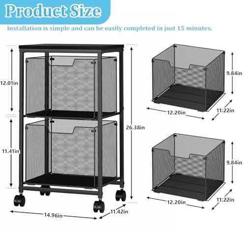 Sbanmao Rolling File Cart with 2 Storage Drawers, Mobile File Cabinet with Wheels, Hanging File Folder Organizer, Under Desk Storage, Printer Stand Utility Cart Filing Cabinet for Home Office,Black - color: Black, size: 2L Drawers Only