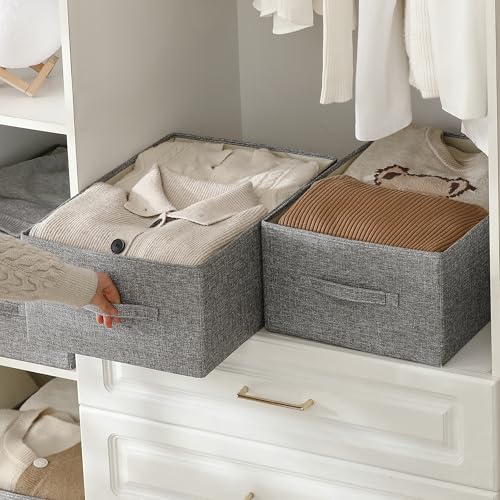 Linen Folding Storage Bins, 3 Pack Large Storage Baskets, Washable, Clothing Storage Bins with Handle, Closet Organizer for Storage Sweater,Sheets(dark grey, 18½"x13½"x8½") - color: dark grey, size: 18½"x13½"x8½"