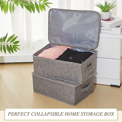 Soaoo 5 Pcs Fabric Storage Bins with Zipper Lids and Handle 15 x 10 x 6'' Rigid Collapsible Washable Wardrobe Storage Boxes Stackable Foldable Closet Organizer Containers Cubes, Gray