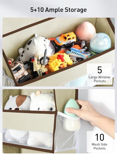 Yecaye 1 Pc 5 Tier Over the Door Organizer with 15 Pockets | 44lb Load Over the Door Storage | No Sagging Closet Organizers and Storage | Versatile Nursery Hanging Organizers for Home Dorm - Beige - color: Beige, size: 5 Tier