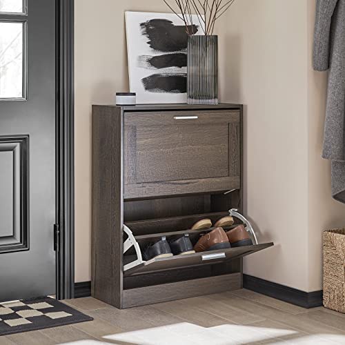 Haotian Shoe Cabinet Storage for Entryway, Narrow Shoe Cabinet with Two Flip Drawers to Save Space, Shoe Rack Cabinet for Front Door Entrance Hallway (Brown) - color: Mocha, size: 2-Drawers