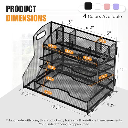 YINGHUA 5 Tier Paper Tray Letter Organizer with Top 6 Adjustable Compartments and File Holder - Paper Sorter Office Desktop Accessories with Handles for Document,Mail,School Supplies Storage,Black - color: 5 Tier With File Holder-black