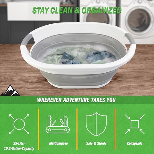 Collapsible Laundry Basket - 39L (10.3-Gallon) Portable Sink - Multipurpose Plastic Bin, Hamper, or Ice Bucket - Camping Essentials by Wakeman Outdoors (Gray) - color: Gray