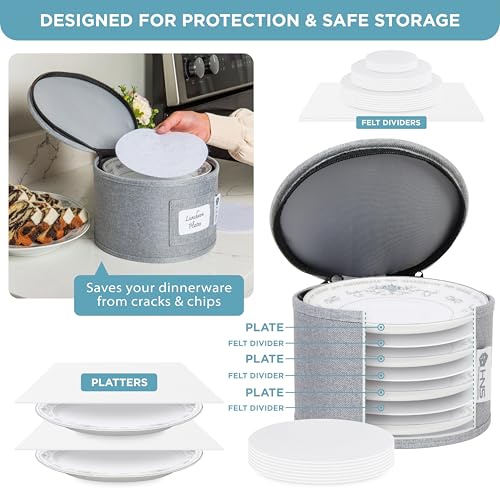 China Storage Hard Shell Containers 8-Piece Set Moving Boxes for Dinnerware, Glasses, Plates, Mugs and Saucers Sturdy Dish Organizer with Dividers for Seasonal Storage - Service for 12 - Gray - color: Gray, size: 8 Pack