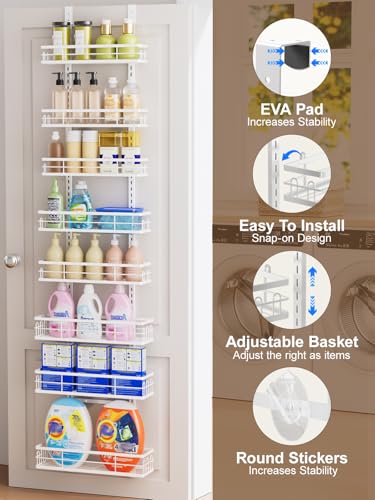 Delamu 9 Tier Over The Door Pantry Organizer, Pantry Organization and Storage, Hanging Spice Rack for Pantry Door Organizer, Metal Pantry Door Shelves for Kitchen Bathroom Laundry Room,15.3" White - color: White, size: 9 Tier-M