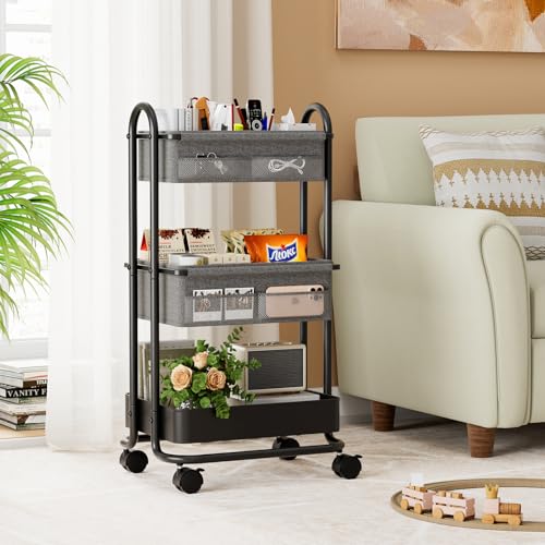 Modanais Baby Diaper Caddy Organizer Cart - 3 Tier Rolling Storage Cart with Wheels, Baby Essentials for Nursery Storage, Detachable Dividers - for Crib, Bedroom, Art & Craft Organizer (Black) - color: Black