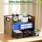 Wood Desk Organizer - 3-Tier Desktop File Organizer with Drawer, Wooden Paper Tray, Office Desk Organzier and Accessories for Papers, Mail, Notebooks, Stationery - size: 3 Tier Drawer