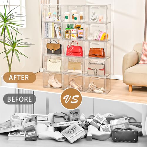 Freebat Stackable Storage Bins,Clear Acrylic Display Case, Acrylic Boxes with Lids, Stackable Storage for Handbags & Purse, Magnetic Lid Storage Bins for Home Organization-1 Pack - size: 1pack