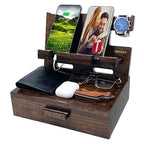 VEIYAILU Gifts for Men Women Husband Son Boyfriend Him Nightstand Organizer Wood Phone Docking Station Birthday Gifts (Walnut) - color: Walnut