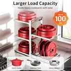 PureBox Pots and Pans Organizer Rack with Lid Holder – 8 pots, 304 Solid Stainless Steel Shelves Heavy Duty Adjustable Under Cabinet Pot Rack, Double-Sided Cabinet Organizer, Holds 100Lbs, Silver - color: Silver