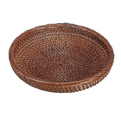 Hipiwe Small Key Basket Bowl for Entryway 7.6" Round Woven Wicker Basket Fruit Serving Tray Woven Basket Wall Decor Rattan Organizer Basket for Keys Wallet Cell Phone, Brown - color: Brown, size: X-Small, 7.6"