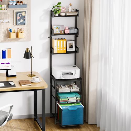 Sbanmao 3-Drawer File Cabinet with 3 Shelves, 61" Tall Vertical Filing Cabinet for Home Office, Metal Mesh Drawers with Small Printer Stand, Fit for Letter Files, Black - color: Black, size: 3 Shelves+3 Drawers