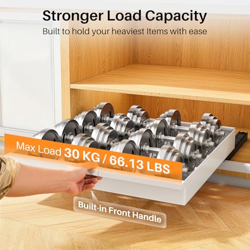 Pull out Cabinet Organizer, 2-Pack Expandable(13.6"-24") Silde out Drawers with Raising Pad for Framed Cabinets, Adjustable Full-Extension Adhesive Roll out Shelves for Kitchen Pantry Home Pot and Pan - color: White, size: (13.6''-24'')Wide-21''Deep (2Pac