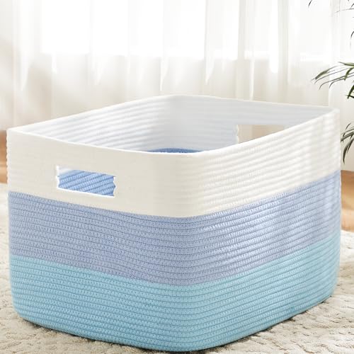 Artfeel Blanket Basket,Rectangle Woven Baskets for Storage,100L Laundry Basket for Decorative Nursery Blanket,Toys,Dirty Clothes and Magazine in Shelves,Baby Room,and Living Room - color: Blue, size: 100L
