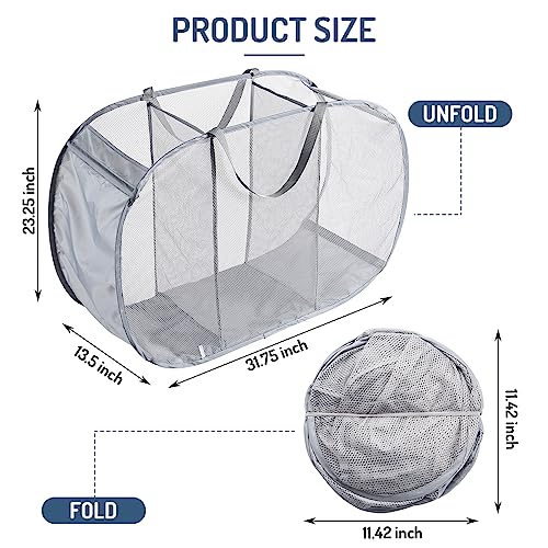 Seiritex Mesh Popup Laundry Hamper 3 Compartment Sortable Horizontal Collapsible Laundry Basket for Clothes Laundry Room Bedroom Toys Travel (Gray) - color: Gray 3-compartment