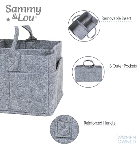 Sammy & Lou Collapsible Light Gray Felt Storage Caddy, Divided Design To Keep Diapers, Wipes And Changing Items Organized, Two Handles, 11.5"D x 6"W x 8"H - color: Light Gray, size: 11.5 in x 6 in x 8 in