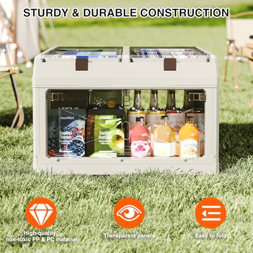 Closet Organizer and Storage Box, Large Essential Collapsible Plastic Car Trunk Container with Clear Lids and Doors, Open Front Multifunctional Stackable Bin for Bedroom, Dorm Room, Craft 80 L - color: White-L