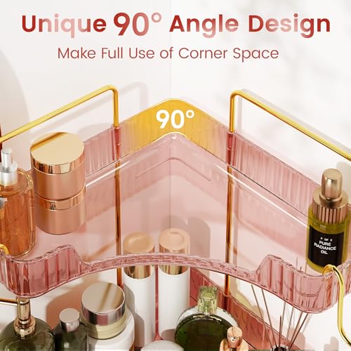 Delicate Pink 2-Tier Corner Counter Organizer with Expandable Hooks | Bathroom, Kitchen & Vanity Storage for PET Makeup, Skincare & Jewelry - color: Pink, size: 2 Tier