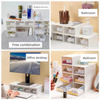 Feadily（4 Pack Plastic Desktop Storage Box with Clear Drawers, Can Be Freely Spliced and Combined, Small Parts Organizer, White