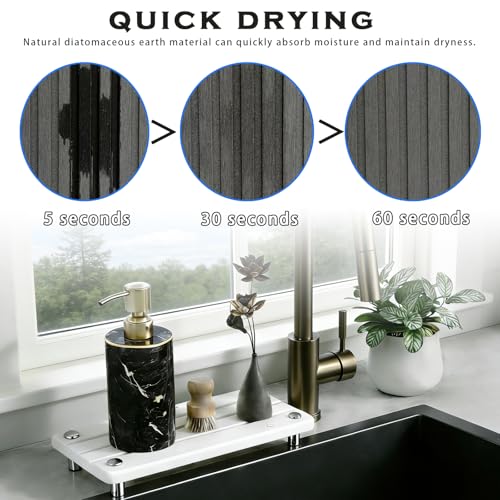 2PCS Instant Dry Sink Caddy for Bathroom Counter, Durable Kitchen Sink Organizer, Diatomite Stone Drying Tray, Upgrade Water Absorbing Stone Tray for Sink, Anti-Slip Stone Soap Tray -White - color: 2pcs White Metal Foot 3stripes