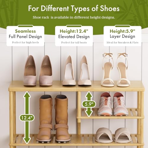 Bamboo Shoe Rack, 4 Tiers Shoe Organizer for Closet, Shoes Storage for 20-24 Pairs, Freestanding Shoe Shelf with Removable Pocket for Entryway Bedroom Front Door Dorm - color: Natural Color