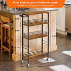 YBING Slim Storage Cart 4 Tier Narrow Kitchen Rolling Cart with Wooden Tabletop Mobile Utility Stand on Wheels for Bathroom Laundry Narrow Places Rustic Brown 16.5''L X 7.3''W X 34.6''H - color: Browm