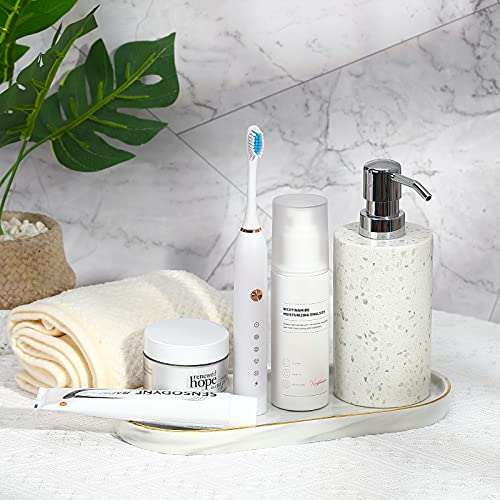 Luxspire Bathroom Vanity Tray, Marble Ceramic Dresser Jewelry Dish with Golden Rim, Decorative Tray Countertop Sink Storage Holder Organizer for Soap Candles Perfume Comestic Home Decor, Marble White - color: Marble White+gold, style: Small