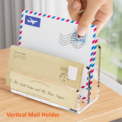 FUCDTEFC Desk Mail Organizer, 2 Section Clear Acrylic File Holder Letter Organizer, Vertical Lightweight Modern Envelope Holder Desk Accessories & Workspace Organizers for Office, Home, School - size: 2 Section Clear