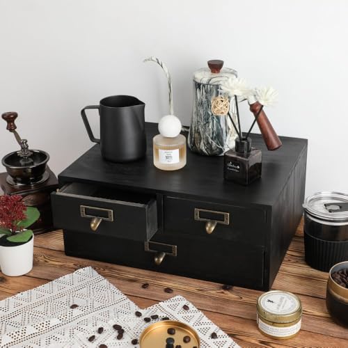 Wooden Storage Box Apothecary Drawers Vintage Wooden Box Wood Desktop Organizer Countertop Drawers Library Card Catalog Cabinet Apothecary Cabinet（BLACK 03） - color: BLACK03