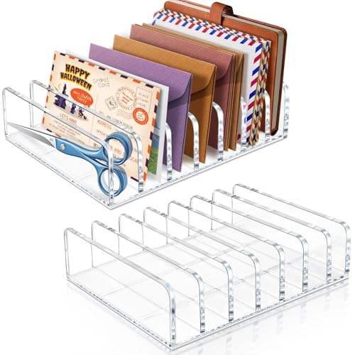 Vowcarol 2 Packs Acrylic Mail Organizer 7 Slots Cash Tray for Desk - 7 Slots File Organizer Clear Desktop Bill Divider Holder, Envelope Holder, Transparent Countertop Mail Holder