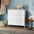 WLIVE White Dresser for Bedroom with 6 Fabric Drawers, Closet Dresser with Metal Frame, Wooden Top, Chest of Drawers for Closet, Living Room, Hallway - color: White