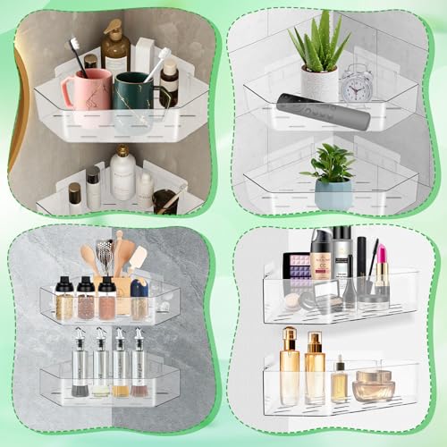 2 Pack Acrylic Corner Shower Caddy, Adhesive Shower Organizer Bathroom Organizer Shelves Bath Toy Holder Storage for Bathroom