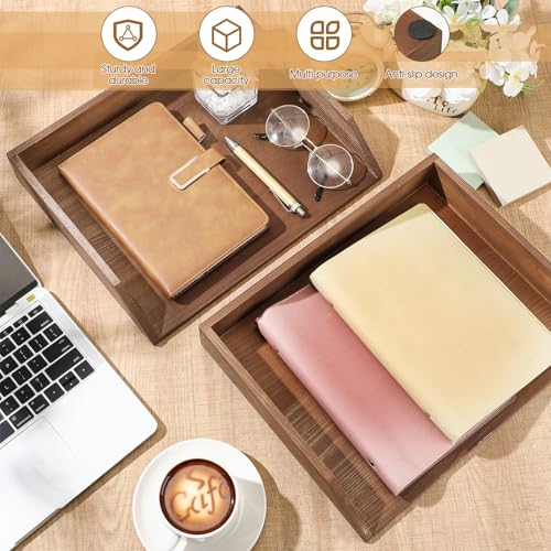 Beeveer 2 Pcs Wooden Letter Tray Wood Letter-Size Desk Organizer Heavy Duty 2 Tier Stackable Support Paper Tray Desktop Drawer File Folder Magazine Office Accessories Back to School(Dark Wood) - color: Dark Wood