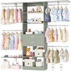 5FT Small Closet System, Baby Closet Organizer System with Wooden Drawers, 60 Inches Walk in Closet System with 5 Hanging Rods and 3 Reversible Hanging Shelving, Crab Green - color: Crab Green, size: 5 FT