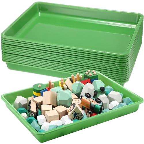 Maitys 15 Pcs Flat Plastic Trays 16.1 x 11.8'' Sensory Storage Tray Paper Stackable Classroom Bins for Office Home Organizer Arts and Crafts Supplies(Green) - color: Green
