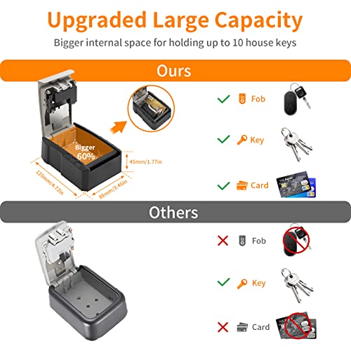 UPGRADE Extra Large Capacity Key Lock Box, Weatherproof Wall Mount Key Box for Car Keys, Fob, House Keys, Key Safe Security Storage Lock Box for Indoor, Outdoor, Garage, Garden, Store (1 Pack, Black) - color: Black