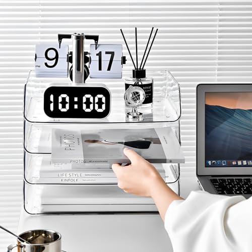 Gagee 4 Pack Paper Organizer for Desk,Stackable Paper Tray Book Holder for Classroom,Office and More,Letter Tray Desk Organizer,Clear - size: 4 Horizontal