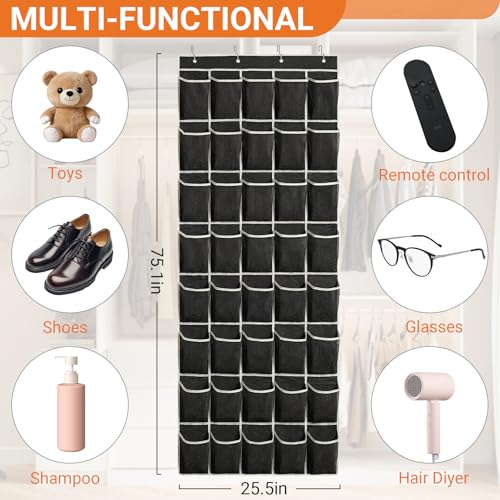 40-Pocket Over the Door Shoe Organizer - Large Mesh Pocket Hanging Shoe Organizer,Behind the Door Shoes Storage Holder Hanger (Black-W) - color: Black-W