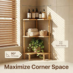 Bamboo Corner Shower Caddy Stand 3-Tier, Standing Shower Organizer with Anti-Slip Feet, Waterproof & Durable Bathroom Shower Shelf, Space-Saving Design Storage for Kitchen or Living Room