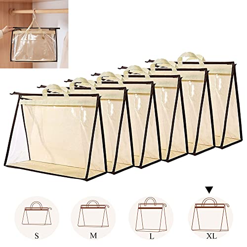 fazhongfa 6PCS Dust Bags for Handbags Clear Purse Storage Organizer Non-Woven Hanging Bag Closet with Zipper and Handle (XL Cream Color) - color: Cream Color