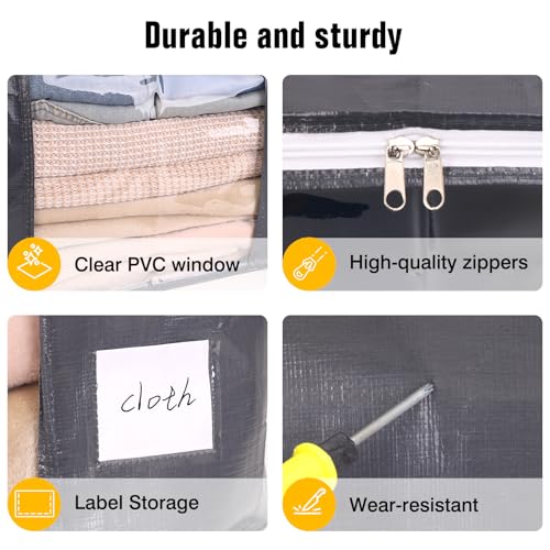 YGEOMER 6 Pack Heavy Duty Blanket Storage Bags Clothes Storage Foldable Closet Organizers Containers with Reinforced Handle for Clothing, Blanket, Comforters, Bed Sheets, Pillows and Toys, Grey 60L - size: 60L