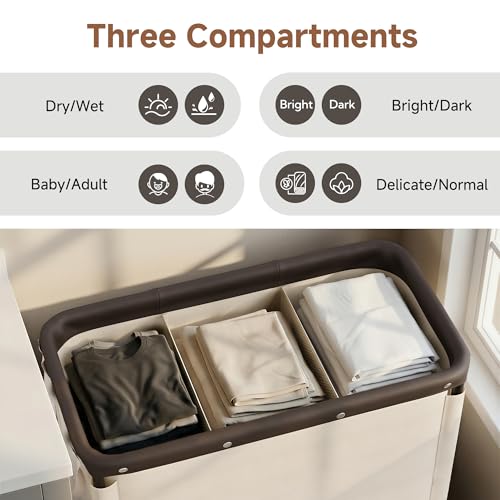 StorageWorks 3 Section Laundry Hamper, Rolling Laundry Cart with Wheels and Handles, Laundry Room Double Sorter for Organizer and Storage, 31.7 Gal(120L), Beige - color: Beige, size: 120L(3-Section)