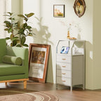 Furnulem Night Stand with Charging Station, Dresser with PVC & Fabric Drawers, 33.3 Inch Side Table with Open Shelf, Tall Bedside Table for Closet, Entryway, Bedroom Furniture, 3 Ways to Use, White - color: White, size: 4 Drawer