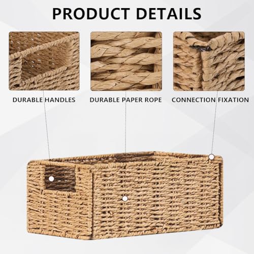 6 Pack Small Wicker Baskets, Wicker Woven Storage Basket Toilet Paper Baskets with Handles, Towel Basket for Home Organizing Shelves (Beige) - color: Beige