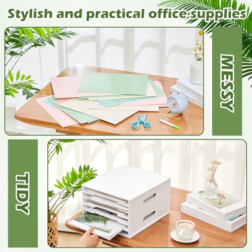Juexica 6 Tier 8.5" x 11" Scrapbook Paper Organizer, White Cardstock File Organizer with Adjustable Shelves, Stackable Paper Trays, Desktop Storage Rack Document Holder for Desk Home Office - style: 6 Tier